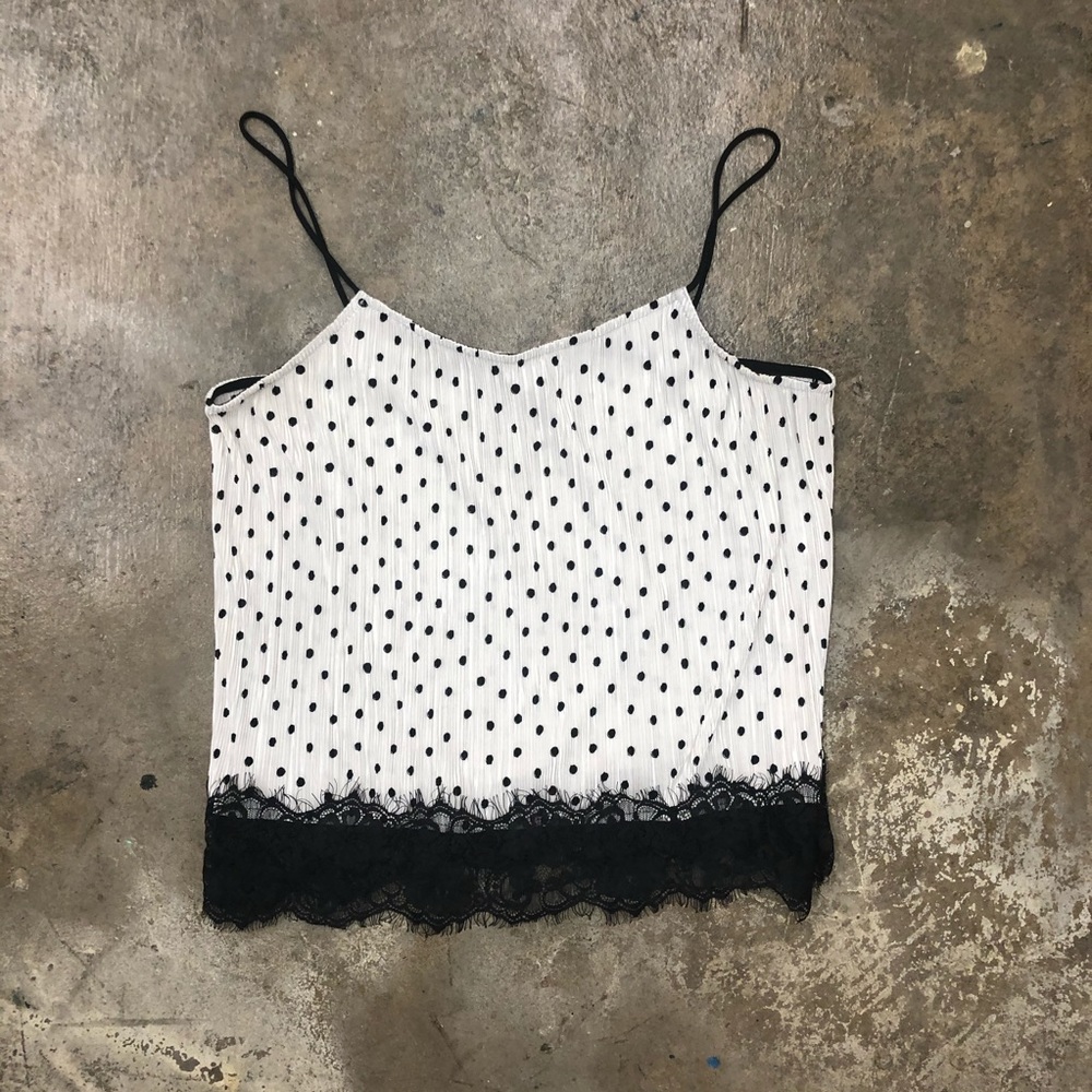 TOPSHOP polka dot pleated cami top lace hem - Picture 1 of 8